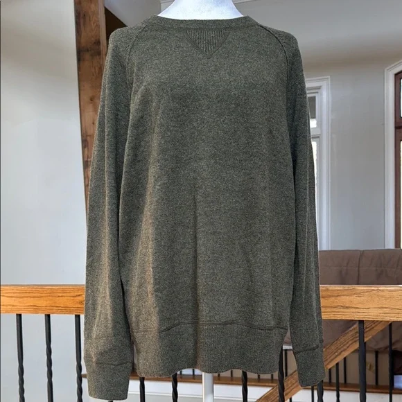 NWT CASHMERE crewneck luxury sweater olive green AE77 - Picture 4 of 9
